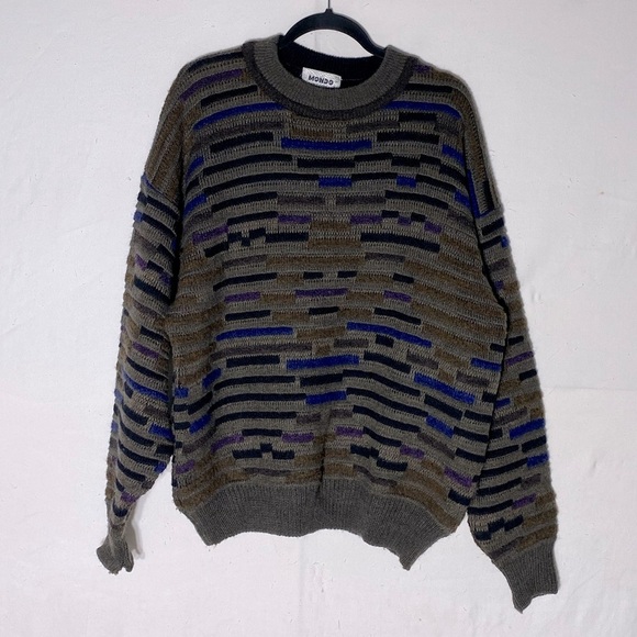 Vintage Mondo Textured Knit Wool Alpaca Blend Crew Neck Dad Sweater M - Picture 14 of 14